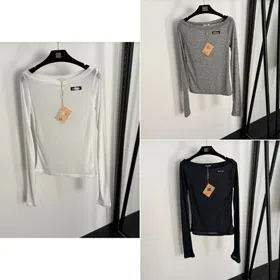 Miu Miu off-the-shoulder thin long-sleeved T-shirt-5413  