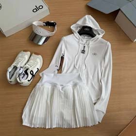 ALO Simple outdoor quick-drying sports casual hooded jacket for women slim fit pleated skirt suit-2580