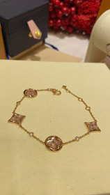Louis Vuitton LVD Pink Mother-of-Pearl Floral Four-Leaf Clover Rose Gold Bracelet-3728