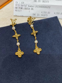 Louis Vuitton LV letter pearl four-leaf clover long earrings-3732